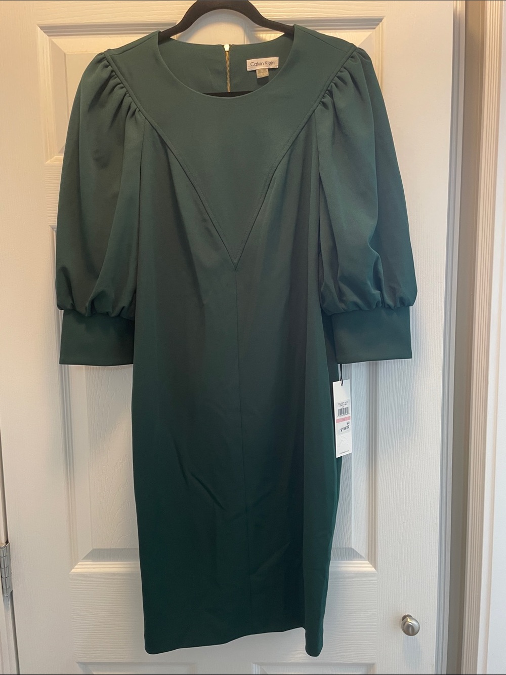 Calvin Klein Deep Green Puff Sleeve Midi Dress